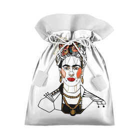 Подарочный 3D мешок с принтом Фрида Кало в Санкт-Петербурге, 100% полиэстер | Размер: 29*39 см | Тематика изображения на принте: кало | картинки | популярные | прикольные | фрида | цветы | человек