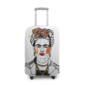 Чехол для чемодана 3D с принтом Фрида Кало  в Санкт-Петербурге, 86% полиэфир, 14% спандекс | двустороннее нанесение принта, прорези для ручек и колес | Тематика изображения на принте: кало | картинки | популярные | прикольные | фрида | цветы | человек