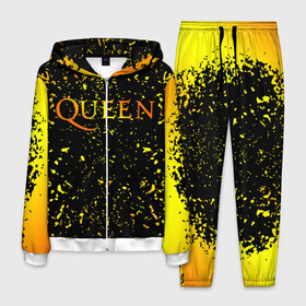 Мужской костюм 3D с принтом Queen в Санкт-Петербурге, 100% полиэстер | Манжеты и пояс оформлены тканевой резинкой, двухслойный капюшон со шнурком для регулировки, карманы спереди | Тематика изображения на принте: 3d | queen | британская | группа | исполнитель | лого | логотип | музыканты | надпись | рок | эмблема
