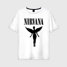 Женская футболка хлопок Oversize с принтом NIRVANA в Санкт-Петербурге, 100% хлопок | свободный крой, круглый ворот, спущенный рукав, длина до линии бедер
 | nirvana | nirvana smells | nirvana smells like | teen spirit | курт кобейн | нирвана | нирвана песни.