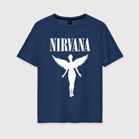 Женская футболка хлопок Oversize с принтом NIRVANA в Санкт-Петербурге, 100% хлопок | свободный крой, круглый ворот, спущенный рукав, длина до линии бедер
 | nirvana | nirvana smells | nirvana smells like | teen spirit | курт кобейн | нирвана | нирвана песни.
