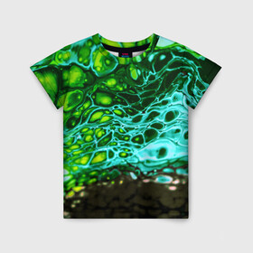 Детская футболка 3D с принтом Кислотные разводы краски в Санкт-Петербурге, 100% гипоаллергенный полиэфир | прямой крой, круглый вырез горловины, длина до линии бедер, чуть спущенное плечо, ткань немного тянется | doodling | pattern | textures | tiles | абстракция | бирюзовый | градиент | детали | дудлинг | зеленый | капли | кислота | кляксы | коллаж | коричневый | краска | микс | паттерны | полоски | пятна | салатный | смесь