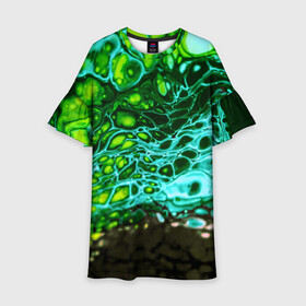 Детское платье 3D с принтом Кислотные разводы краски в Санкт-Петербурге, 100% полиэстер | прямой силуэт, чуть расширенный к низу. Круглая горловина, на рукавах — воланы | Тематика изображения на принте: doodling | pattern | textures | tiles | абстракция | бирюзовый | градиент | детали | дудлинг | зеленый | капли | кислота | кляксы | коллаж | коричневый | краска | микс | паттерны | полоски | пятна | салатный | смесь