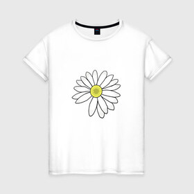 Женская футболка хлопок с принтом Ромашка в Санкт-Петербурге, 100% хлопок | прямой крой, круглый вырез горловины, длина до линии бедер, слегка спущенное плечо | белый цветок | лепестки | природа | растение | ромашка | цветок