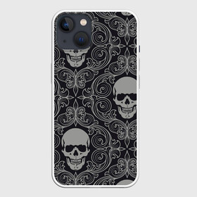 Чехол для iPhone 13 с принтом Весёлый Роджер в Санкт-Петербурге,  |  | белый | веселый роджер | день мёртвых | череп | черепа | черный