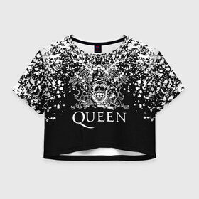 Женская футболка Crop-top 3D с принтом QUEEN. в Санкт-Петербурге, 100% полиэстер | круглая горловина, длина футболки до линии талии, рукава с отворотами | queen | британская рок группа | квин | куин | кьюин | мистер робот | музыка | рами малек | рок | рок музыка | фредди меркьюри