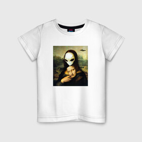 Детская футболка хлопок с принтом Mona Lisa в Санкт-Петербурге, 100% хлопок | круглый вырез горловины, полуприлегающий силуэт, длина до линии бедер | alien | da | gioconda | la | leonardo | lisa | mona | renaissance | smile | ufo | vinci | винчи | да | джоконда | инопланетянин | леонардо | лиза | мона | нло | ренессанс | улыбка