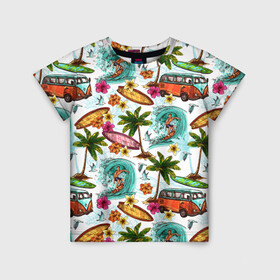 Детская футболка 3D с принтом Летнее Настроение в Санкт-Петербурге, 100% гипоаллергенный полиэфир | прямой крой, круглый вырез горловины, длина до линии бедер, чуть спущенное плечо, ткань немного тянется | волны | деревья | купальник | лето | листья | море | океан | остров | отпуск | пальмы | пляж | природа | птицы | путешествие | серфинг | солнце | спорт | таиланд | тропики | туризм | цветы