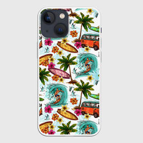 Чехол для iPhone 13 mini с принтом Летнее Настроение в Санкт-Петербурге,  |  | Тематика изображения на принте: волны | деревья | купальник | лето | листья | море | океан | остров | отпуск | пальмы | пляж | природа | птицы | путешествие | серфинг | солнце | спорт | таиланд | тропики | туризм | цветы