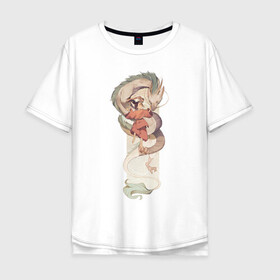 Мужская футболка хлопок Oversize с принтом Хаку и Тихиро в Санкт-Петербурге, 100% хлопок | свободный крой, круглый ворот, “спинка” длиннее передней части | studio ghibli | аниме | унесённые призраками | хаяо миядзаки