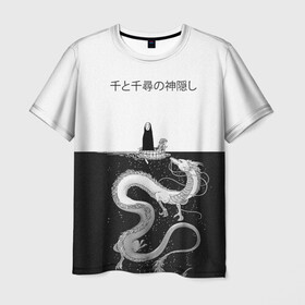 Мужская футболка 3D с принтом Тихиро плывет вместе с Безликим в Санкт-Петербурге, 100% полиэфир | прямой крой, круглый вырез горловины, длина до линии бедер | studio ghibli | аниме | унесённые призраками | хаяо миядзаки
