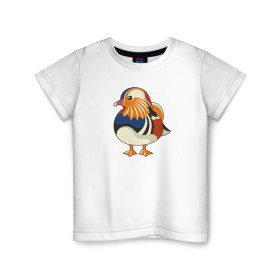 Детская футболка хлопок с принтом Мандаринка в Санкт-Петербурге, 100% хлопок | круглый вырез горловины, полуприлегающий силуэт, длина до линии бедер | графика | китайская | классная | летняя | милая | мимимишная | особенная | принт | птица | птичка | радостная | утка | уточка | яркая