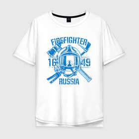 Мужская футболка хлопок Oversize с принтом FIREFIGHTER RUSSIA в Санкт-Петербурге, 100% хлопок | свободный крой, круглый ворот, “спинка” длиннее передней части | 112 | 23 февраля | 27 декабря | firefighter | герб | гкчс | знак | лого | логотип | министерство | мчс | мчс россии | мчсник | по чрезв | пожарная охрана | пожарник | пожарный | пч | россии | рф | символ | ситуации