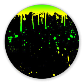 Коврик для мышки круглый с принтом НЕОНОВЫЕ ПОДТЕКИ в Санкт-Петербурге, резина и полиэстер | круглая форма, изображение наносится на всю лицевую часть | Тематика изображения на принте: вода | желтый | зеленый | капли | кляксы | краска | неон | неоновый | подтеки | пятна