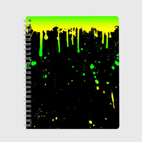 Тетрадь с принтом НЕОНОВЫЕ ПОДТЕКИ в Санкт-Петербурге, 100% бумага | 48 листов, плотность листов — 60 г/м2, плотность картонной обложки — 250 г/м2. Листы скреплены сбоку удобной пружинной спиралью. Уголки страниц и обложки скругленные. Цвет линий — светло-серый
 | вода | желтый | зеленый | капли | кляксы | краска | неон | неоновый | подтеки | пятна