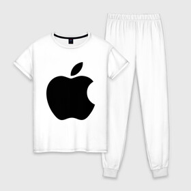 Женская пижама хлопок с принтом Apple в Санкт-Петербурге, 100% хлопок | брюки и футболка прямого кроя, без карманов, на брюках мягкая резинка на поясе и по низу штанин | apple | техника | яблоко