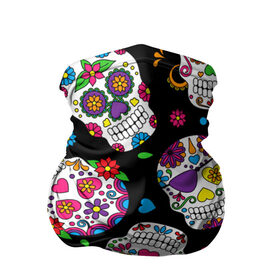 Бандана-труба 3D с принтом Шальные черепа в Санкт-Петербурге, 100% полиэстер, ткань с особыми свойствами — Activecool | плотность 150‒180 г/м2; хорошо тянется, но сохраняет форму | doodling | textures | tiles | день мёртвых | дудлинг | тайлы | текстуры | фон | цветы | череп | черепа | черный