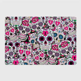 Магнитный плакат 3Х2 с принтом Весёлые черепа в Санкт-Петербурге, Полимерный материал с магнитным слоем | 6 деталей размером 9*9 см | doodling | textures | tiles | белый | день мёртвых | дудлинг | желтый | звезды | зеленый | красный | кремовый | розовый | синий | тайлы | текстуры | фон | цветы | череп | черепа | черный