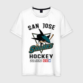 Мужская футболка хлопок с принтом SAN JOSE SHARKS в Санкт-Петербурге, 100% хлопок | прямой крой, круглый вырез горловины, длина до линии бедер, слегка спущенное плечо. | Тематика изображения на принте: hockey | nhl | san jose | sharks | sport | usa | акулы | надпись | нхл | сан хосе | символы | сообщение | спорт | сша | текст | фраза | хоккей | цитаты | шайбу