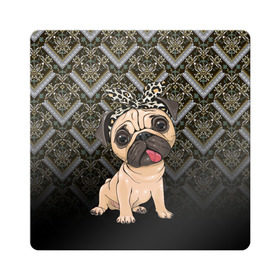 Магнит виниловый Квадрат с принтом милый мопс в Санкт-Петербурге, полимерный материал с магнитным слоем | размер 9*9 см, закругленные углы | versace | арт | версаче | гламурный | животные | золото | картинка | леопард | милый | мода | мопс | мопсиха | пес | песик | рисунок | собака