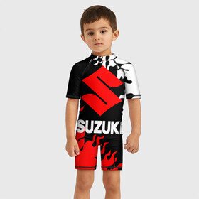 Детский купальный костюм 3D с принтом SUZUKI (2) в Санкт-Петербурге, Полиэстер 85%, Спандекс 15% | застежка на молнии на спине | suzuki | авто | автомобиль | сузуки