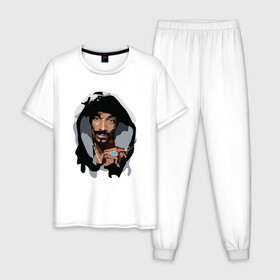 Мужская пижама хлопок с принтом Snoop Dogg в Санкт-Петербурге, 100% хлопок | брюки и футболка прямого кроя, без карманов, на брюках мягкая резинка на поясе и по низу штанин
 | 2pac | black | dog | dr dre | hip hop | rap | snoop dogg | west coast | гангстер | микрофон | музыка | рифма | рэп | рэпер | снуп дог | собака | хип хоп