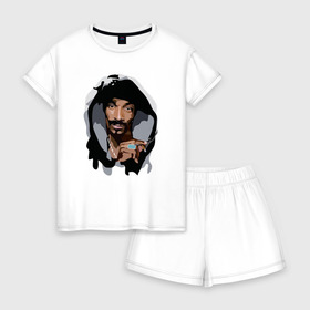 Женская пижама с шортиками хлопок с принтом Snoop Dogg в Санкт-Петербурге, 100% хлопок | футболка прямого кроя, шорты свободные с широкой мягкой резинкой | 2pac | black | dog | dr dre | hip hop | rap | snoop dogg | west coast | гангстер | микрофон | музыка | рифма | рэп | рэпер | снуп дог | собака | хип хоп