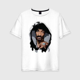 Женская футболка хлопок Oversize с принтом Snoop Dogg в Санкт-Петербурге, 100% хлопок | свободный крой, круглый ворот, спущенный рукав, длина до линии бедер
 | 2pac | black | dog | dr dre | hip hop | rap | snoop dogg | west coast | гангстер | микрофон | музыка | рифма | рэп | рэпер | снуп дог | собака | хип хоп
