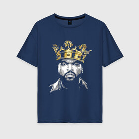 Женская футболка хлопок Oversize с принтом Ice Cube King в Санкт-Петербурге, 100% хлопок | свободный крой, круглый ворот, спущенный рукав, длина до линии бедер
 | Тематика изображения на принте: 2pac | black | compton | dog | dr dre | hip hop | ice cube | king | nwa | rap | snoop dogg | west coast | westside | айс кьюб | гангстер | голос улиц | король | микрофон | музыка | рифма | рэп | рэпер | хип хоп
