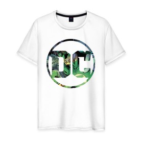 Мужская футболка хлопок с принтом Green Lantern в Санкт-Петербурге, 100% хлопок | прямой крой, круглый вырез горловины, длина до линии бедер, слегка спущенное плечо. | Тематика изображения на принте: dc | green lantern | shtatjl | зеленый фонарь | лига справедливости | логотип