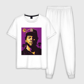 Мужская пижама хлопок с принтом Ice Cube в Санкт-Петербурге, 100% хлопок | брюки и футболка прямого кроя, без карманов, на брюках мягкая резинка на поясе и по низу штанин
 | Тематика изображения на принте: 2pac | black | compton | dog | dr dre | hip hop | ice cube | nwa | rap | snoop dogg | west coast | westside | айс кьюб | гангстер | голос улиц | микрофон | музыка | рифма | рэп | рэпер | хип хоп