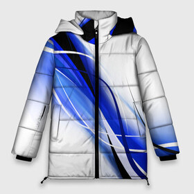 Женская зимняя куртка 3D с принтом GEOMETRY STRIPES BLUE в Санкт-Петербурге, верх — 100% полиэстер; подкладка — 100% полиэстер; утеплитель — 100% полиэстер | длина ниже бедра, силуэт Оверсайз. Есть воротник-стойка, отстегивающийся капюшон и ветрозащитная планка. 

Боковые карманы с листочкой на кнопках и внутренний карман на молнии | abstraction | geometry | hexagon | neon | paints | stripes | texture | triangle | абстракция | брызги | геометрия | краски | неон | неоновый | соты | текстура