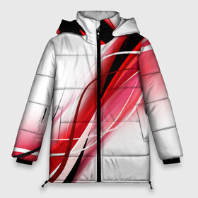Женская зимняя куртка 3D с принтом GEOMETRY STRIPES RED в Санкт-Петербурге, верх — 100% полиэстер; подкладка — 100% полиэстер; утеплитель — 100% полиэстер | длина ниже бедра, силуэт Оверсайз. Есть воротник-стойка, отстегивающийся капюшон и ветрозащитная планка. 

Боковые карманы с листочкой на кнопках и внутренний карман на молнии | abstraction | geometry | hexagon | neon | paints | stripes | texture | triangle | абстракция | брызги | геометрия | краски | неон | неоновый | соты | текстура