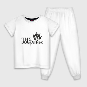 Детская пижама хлопок с принтом The Dogfather в Санкт-Петербурге, 100% хлопок |  брюки и футболка прямого кроя, без карманов, на брюках мягкая резинка на поясе и по низу штанин
 | Тематика изображения на принте: amimals | dog | doggy | woof | арт | боксер | бульдог | бультерьер | волк | гав | доберман | дог | долматинец | друг | животные | йорк | картинка | мопс | овчарка | пёс | песик | питомец | пудель | рисунок | сенбернар