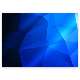 Поздравительная открытка с принтом SHADES OF BLUE в Санкт-Петербурге, 100% бумага | плотность бумаги 280 г/м2, матовая, на обратной стороне линовка и место для марки
 | geometry | kaleidoscope | pattern | pilygon | polyscape | space | textures | tie dye | абстракт | броня | вселенная | геометрия | города | каледоскоп | космос | паттерн | полигон | полискейп | природа | тай дай | текстура | текстуры