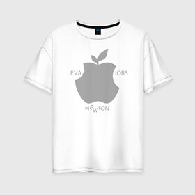 Женская футболка хлопок Oversize с принтом Яблоко в Санкт-Петербурге, 100% хлопок | свободный крой, круглый ворот, спущенный рукав, длина до линии бедер
 | apple | eva | jobs | leaf | newton | джобс | ева | лист | ньютон | яблоко