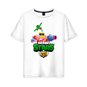 Женская футболка хлопок Oversize с принтом СПРУТ BRAWL STARS в Санкт-Петербурге, 100% хлопок | свободный крой, круглый ворот, спущенный рукав, длина до линии бедер
 | brawl | brawl stars | brawl stars sprout | clash | sprout | tropical sprout | бравл старс | игра | мобильные игры | спраут | тропический спрут