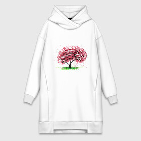 Платье-худи хлопок с принтом Сакура в Санкт-Петербурге,  |  | pink | sakura | tree | дерево | дерево сакуры | природа | розовое | сакура | цветущее дерево