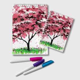 Блокнот с принтом Сакура в Санкт-Петербурге, 100% бумага | 48 листов, плотность листов — 60 г/м2, плотность картонной обложки — 250 г/м2. Листы скреплены удобной пружинной спиралью. Цвет линий — светло-серый
 | pink | sakura | tree | дерево | дерево сакуры | природа | розовое | сакура | цветущее дерево