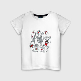 Детская футболка хлопок с принтом Париж Достопримечательности в Санкт-Петербурге, 100% хлопок | круглый вырез горловины, полуприлегающий силуэт, длина до линии бедер | багет | достопримечательности | лувр | метро | муленруж | париж | эйфелева башня