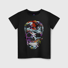Детская футболка хлопок с принтом Skull в Санкт-Петербурге, 100% хлопок | круглый вырез горловины, полуприлегающий силуэт, длина до линии бедер | color | fashion | grin | jaw | orbits | paint | skull | teeth | vanguard | глазницы | зубы | краска | мода | оскал | пасть | цвет | череп