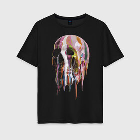 Женская футболка хлопок Oversize с принтом Color в Санкт-Петербурге, 100% хлопок | свободный крой, круглый ворот, спущенный рукав, длина до линии бедер
 | color | jaw | orbits | paint | skull | глазницы | пасть | цвет | череп