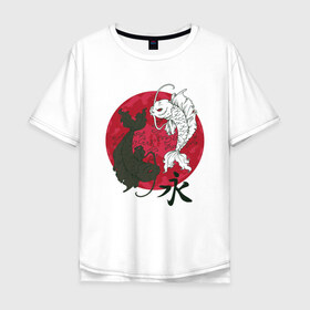 Мужская футболка хлопок Oversize с принтом Инь-янь в Санкт-Петербурге, 100% хлопок | свободный крой, круглый ворот, “спинка” длиннее передней части | инь янь | рыбы | япония