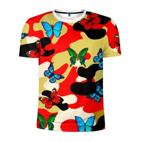 Мужская футболка 3D спортивная с принтом Камуфляжные бабочки в Санкт-Петербурге, 100% полиэстер с улучшенными характеристиками | приталенный силуэт, круглая горловина, широкие плечи, сужается к линии бедра | бабочки | камуфляж | камуфляжные бабочки | хаки