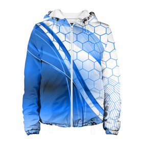 Женская куртка 3D с принтом ABSTRACT BLUE в Санкт-Петербурге, ткань верха — 100% полиэстер, подклад — флис | прямой крой, подол и капюшон оформлены резинкой с фиксаторами, два кармана без застежек по бокам, один большой потайной карман на груди. Карман на груди застегивается на липучку | abstraction | geometry | hexagon | neon | paints | stripes | texture | triangle | абстракция | брызги | геометрия | краски | неон | неоновый | соты | текстура
