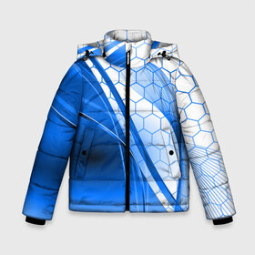 Зимняя куртка для мальчиков 3D с принтом ABSTRACT BLUE в Санкт-Петербурге, ткань верха — 100% полиэстер; подклад — 100% полиэстер, утеплитель — 100% полиэстер | длина ниже бедра, удлиненная спинка, воротник стойка и отстегивающийся капюшон. Есть боковые карманы с листочкой на кнопках, утяжки по низу изделия и внутренний карман на молнии. 

Предусмотрены светоотражающий принт на спинке, радужный светоотражающий элемент на пуллере молнии и на резинке для утяжки | abstraction | geometry | hexagon | neon | paints | stripes | texture | triangle | абстракция | брызги | геометрия | краски | неон | неоновый | соты | текстура