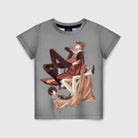 Детская футболка 3D с принтом Дазай и Чуя в Санкт-Петербурге, 100% гипоаллергенный полиэфир | прямой крой, круглый вырез горловины, длина до линии бедер, чуть спущенное плечо, ткань немного тянется | bungou stray dogs | аниме | великие из бродячих псов | дазай и чуя