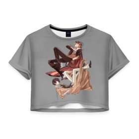 Женская футболка Crop-top 3D с принтом Дазай и Чуя в Санкт-Петербурге, 100% полиэстер | круглая горловина, длина футболки до линии талии, рукава с отворотами | bungou stray dogs | аниме | великие из бродячих псов | дазай и чуя