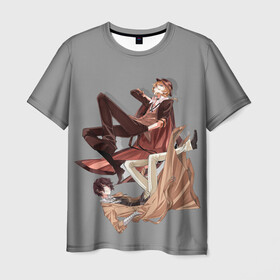 Мужская футболка 3D с принтом Дазай и Чуя в Санкт-Петербурге, 100% полиэфир | прямой крой, круглый вырез горловины, длина до линии бедер | Тематика изображения на принте: bungou stray dogs | аниме | великие из бродячих псов | дазай и чуя