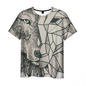 Мужская футболка 3D с принтом Geometric Wolf в Санкт-Петербурге, 100% полиэфир | прямой крой, круглый вырез горловины, длина до линии бедер | Тематика изображения на принте: volf | волк